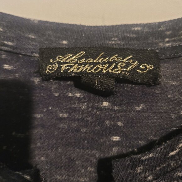 Absolutely Famous Woman's Shirt Sz L Charcoal gray mix round studs on shoulders - Picture 2 of 3